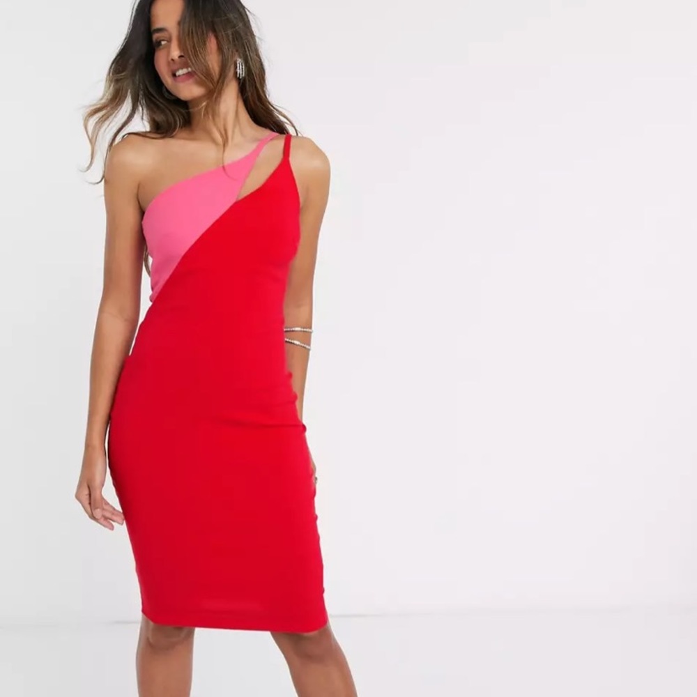 Barbie dress! | Beautiful one shoulder midi dress in pink and red 💖❤️‍🔥
